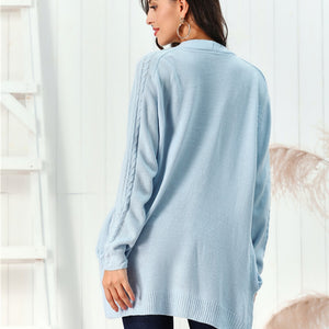 Cable-Knit Open Front Long Sleeve Cardigan