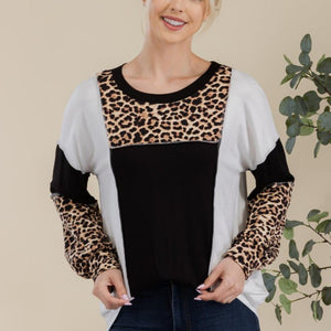 Celeste Full Size Leopard Color Block Exposed Seam T-Shirt