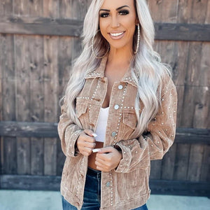 Studded Collared Neck Button Down Jacket