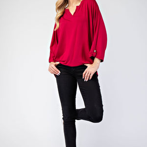 Celeste Full Size Notched Three-Quarter Sleeve Blouse