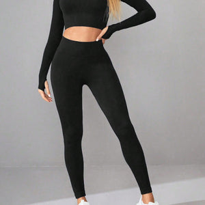 Mock Neck Long Sleeve Top and Leggings Active Set