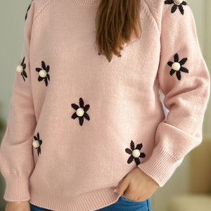 Flower Round Neck Raglan Sleeve Sweater