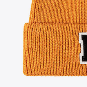 Letter Patch Cuffed Knit Beanie