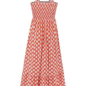 Smocked Printed Square Neck Sleeveless Dress