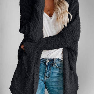 Double Take Pocketed Open Front Long Sleeve Cardigan