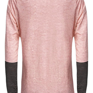 Full Size Striped Quarter Button Long Sleeve T-Shirt