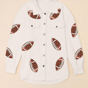 Sequin Football Patch Collared Neck Snap Button Jacket