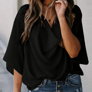 Full Size Cowl Neck Three-Quarter Sleeve Blouse