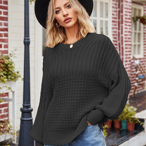 Ribbed Drop Shoulder Lantern Sleeve Sweater