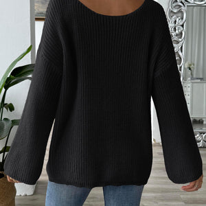 Flower Round Neck Long Sleeve Sweater