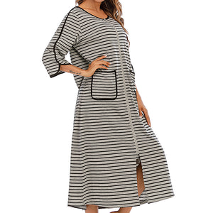 Round Neck Three-Quarter Sleeve Midi Night Dress