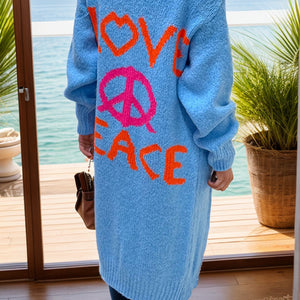 Peace Sign Long Sleeve Cardigan