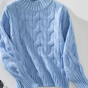 Cable Knit Mock Neck Long Sleeve Sweater