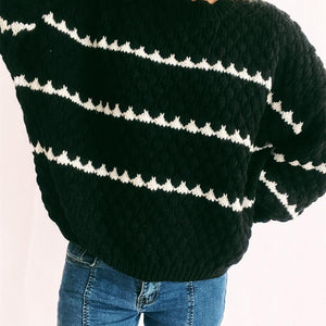 Contrast Stripes Round Neck Long Sleeve Sweater