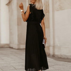 Tied Surplice Cap Sleeve Pleated Dress