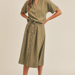 MABLE Short Sleeve Top and Button Down Midi Skirt Set