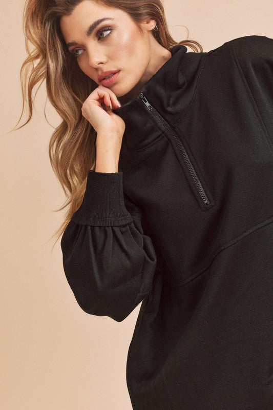 Aemi+Co Exposed Seam Half Zip Drop Shoulder Sweatshirt