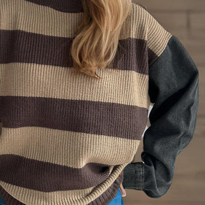 Contrast Round Neck Long Sleeve Sweater