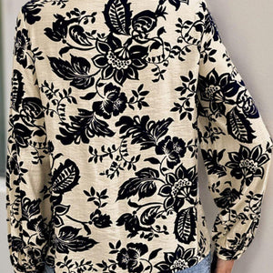 Perfee Printed Notched Long Sleeve Shirt