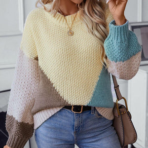 Color Block Round Neck Dropped Shoulder Sweater