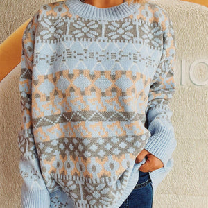 Geometric Round Neck Dropped Shoulder Sweater