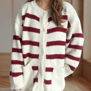 Striped Button Down Long Sleeve Cardigan