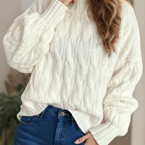 Cable-Knit Turtleneck Long Sleeve Sweater