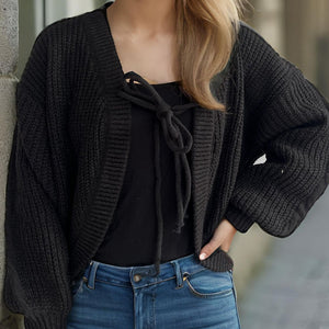 Tied Dropped Shoulder Long Sleeve Cardigan