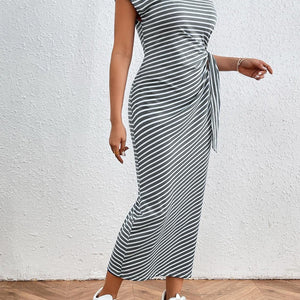 Honey Tied Striped Round Neck Short Sleeve Tee Dress