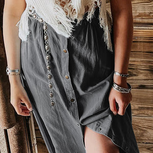 Snap Down High Waist Denim Skirt