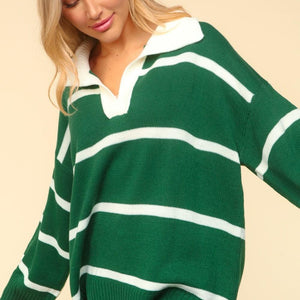 Haptics Collared Neck Striped Contrast Sweater