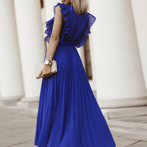 Tied Surplice Cap Sleeve Pleated Dress