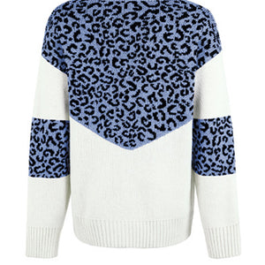 Leopard V-Neck Dropped Shoulder Sweater