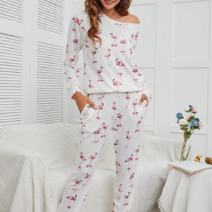 Flamingo Long Sleeve Top and Pants Lounge Set