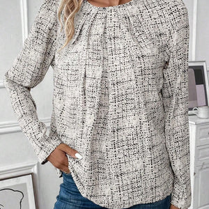 Ruched Round Neck Long Sleeve Blouse