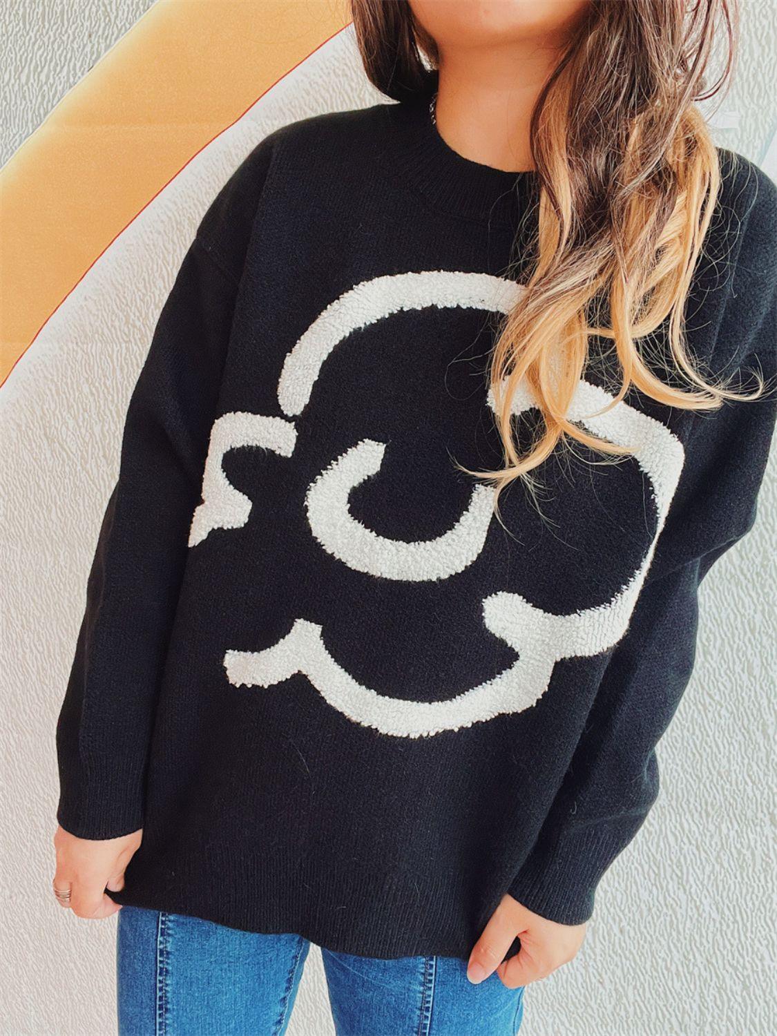 Contrast Round Neck Long Sleeve Sweater