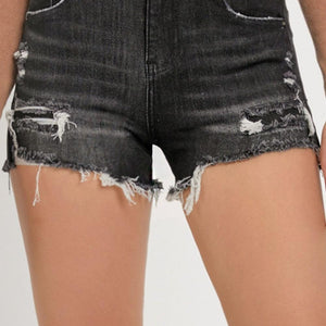 RISEN Full Size Mid Rise Raw Hem Denim Shorts