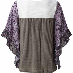 Full Size Printed Round Neck Three-Quarter Sleeve Blouse