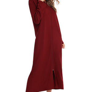 Zip Front Hooded Night Dress with Pockets