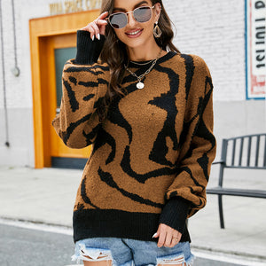 Printed Round Neck Long Sleeve Sweater