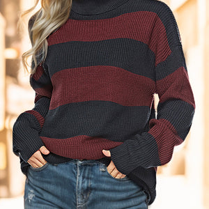 Striped Turtleneck Long Sleeve Sweater