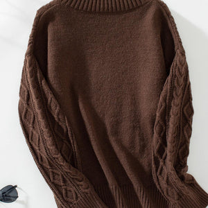 Cable-Knit Notched Long Sleeve Sweater