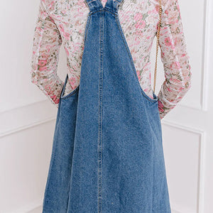 Square Neck Wide Strap Denim Overall Dress