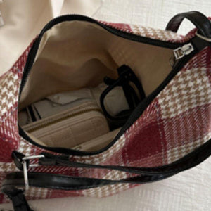 Plaid Adjustable Strap Handbag