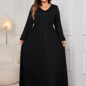 Honey Plus Size Cutout V-Neck Long Sleeve Maxi Dress