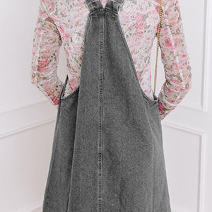 Wide Strap Button Down Denim Overall Dress