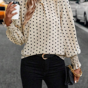 Polka Dot Mock Neck Long Sleeve Blouse