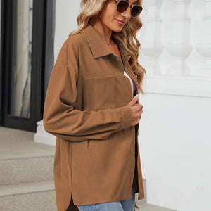 Button Up Dropped Shoulder Long Sleeve Outerwear