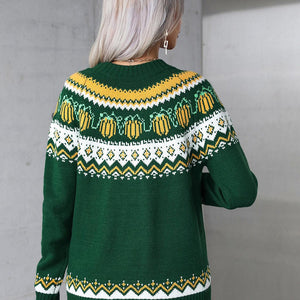 Angel Wings Geometric Round Neck Long Sleeve Sweater