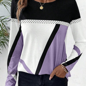 Contrast Round Neck Long Sleeve T-Shirt